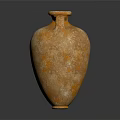 Antique Orange Textured Pottery Vase With Two Handles On Dark Reflective Background