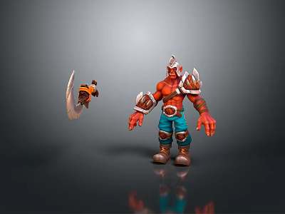 Red Skinned Horned Man Wearing Blue Pants Brown Boots With Shoulder Armor And Axe 3d model
