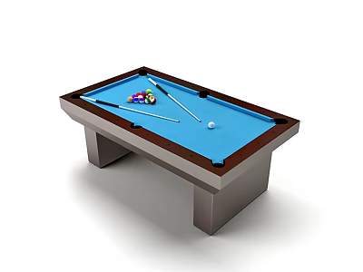 Indoor Amusement Equipment Billiard Table with Blue Tabletop and Wooden Frame Including Cue Sticks 3d model