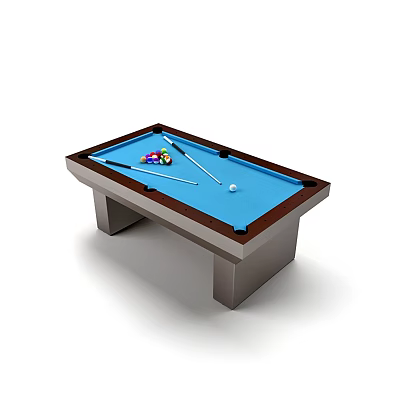 Indoor Amusement Equipment Billiard Table with Blue Tabletop and Wooden Frame Including Cue Sticks 3d model