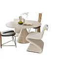 Modern Round Marble Table and Chair Set With Vase Plants Book and Potted Decor