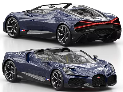 Blue Bugatti Convertible Sports Car With Sleek Body Design And Stylish Alloy Wheels 3d model