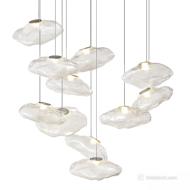Modern Artistic Chandelier With Cloud Shaped Transparent Glass Shades And Hanging Design 3d model 