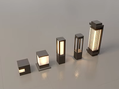 Modern Minimalist Outdoor Lights with Various Illuminated Styles Square Base and Different Post Designs 3d model