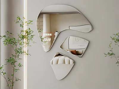Unique Irregular Shaped Wall Mirrors With Green Plants In Modern Interior 3d model