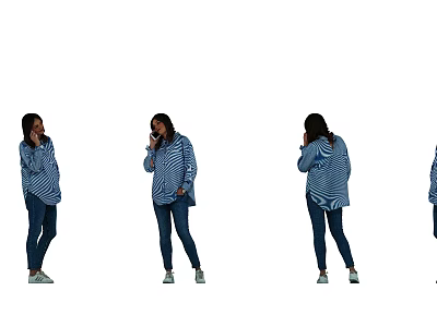 Woman Wearing Striped Shirt And Jeans Showcasing Multiple Standing Poses From Various Angles 3d model