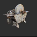 Vintage Commercial Grinding Equipment with Large Wheel Metal Base and Rusty Surface