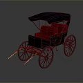 Vintage Horse Carriage With Dark Blue Canopy Red Seats Black Body And Large Wheels