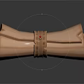 Rolled Up Brown Leather Scroll With Decorative Red Strap And Textured Surface Details 3d model
