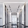 Modern Office Lobby Reception Area With Colorful Counter Female Receptionist Sleek Floor And Glass Railings