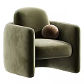 Beige Plush Single Sofa With Wide Armrests And Brown Round Pillow