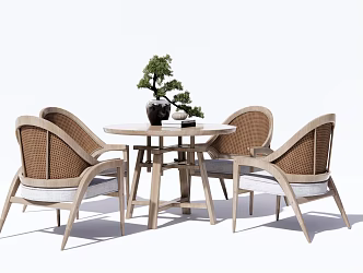 New Chinese Dining Table and Chair Combination Leisure Table and Chair 3d model