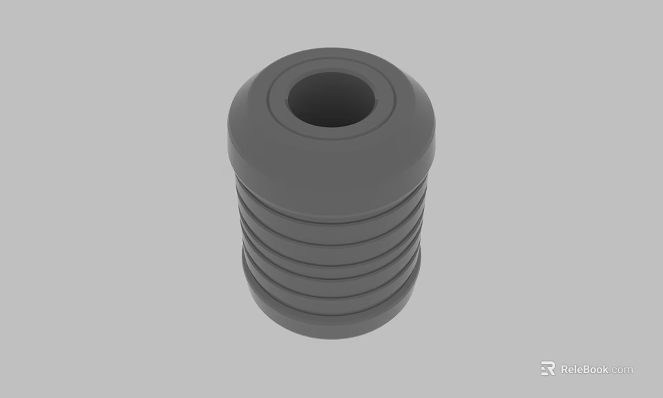Gray Cylindrical Industrial Component With Circular Hole And Ribbed Surface 3d model 