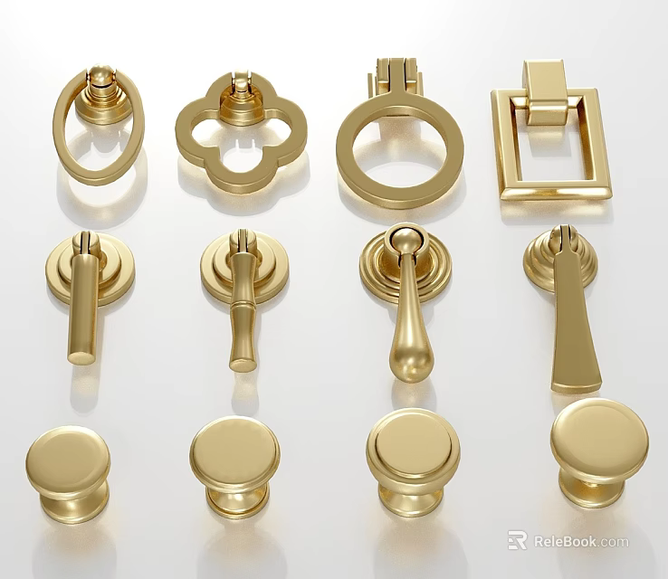 Golden Door Handles With Various Stylish Shapes And Decorative Designs For Home 3d model 