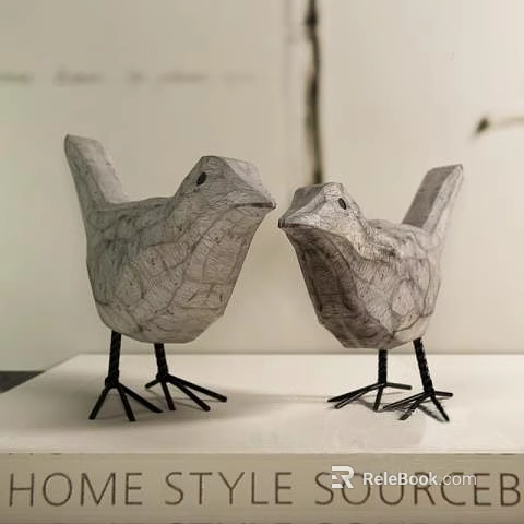 Gray Cracked Texture Bird Shaped Decorative Ornament Set With Black Thin Legs On White Base 3d model 