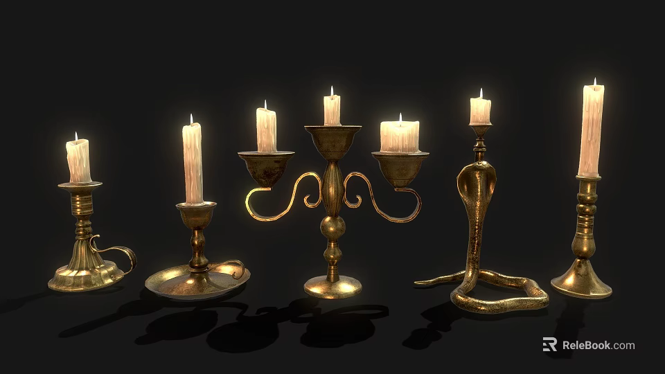 Elegant Gold Candle Holders In Diverse Designs And Decorative Styles 3d model 
