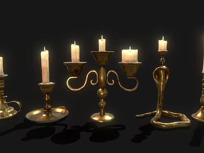 Elegant Gold Candle Holders In Diverse Designs And Decorative Styles 3d model