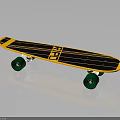 Black And Yellow Striped Skateboard With Green Wheels And ZED Logo
