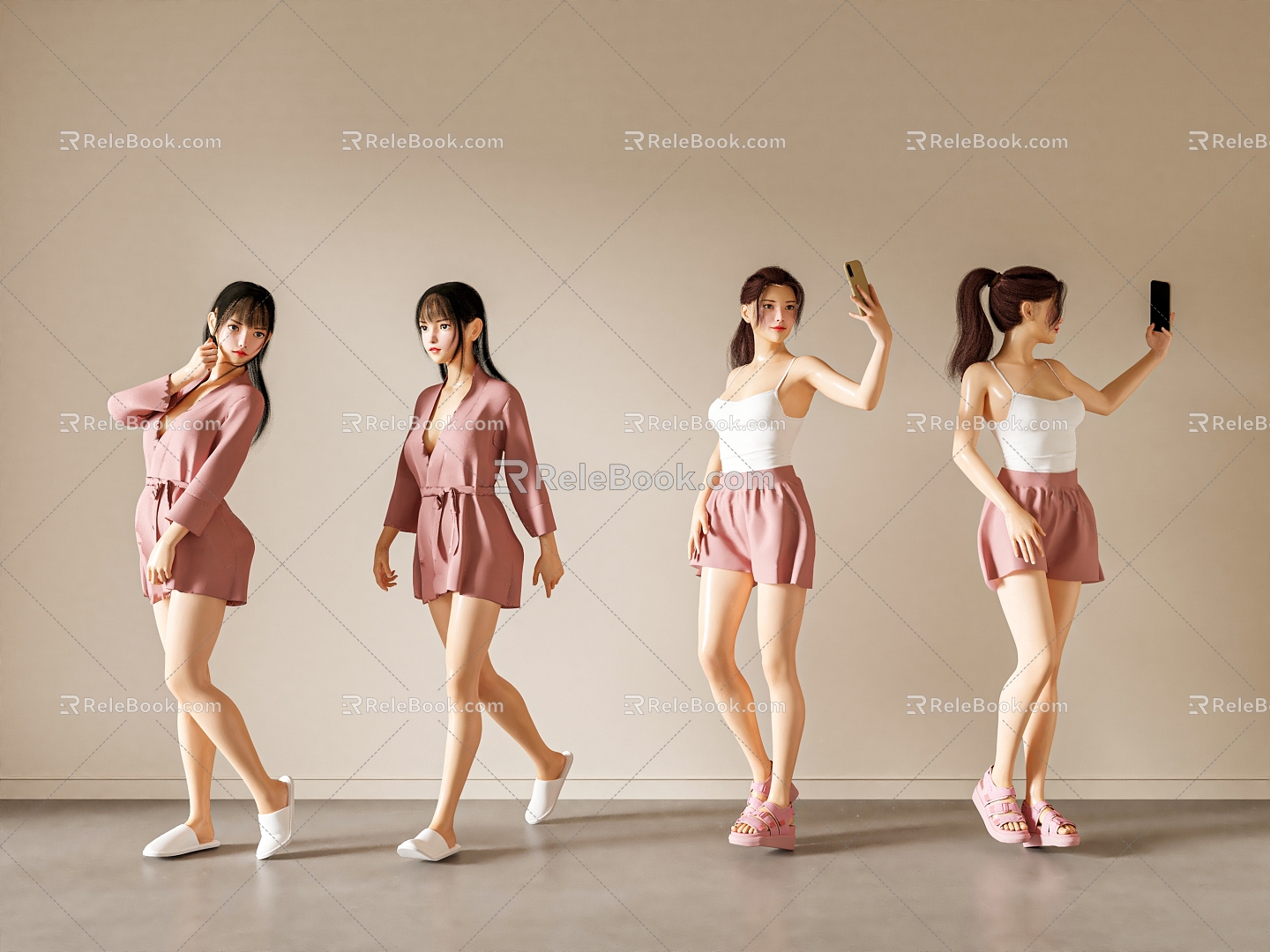 People Multi-Person Character Modern Bathrobe Beautiful Woman Character Beautiful Woman Combination 3d model