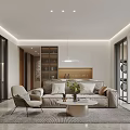 Modern Living Dining Room Interior With Light Gray Sofa Beige Armchair And Round Coffee Table