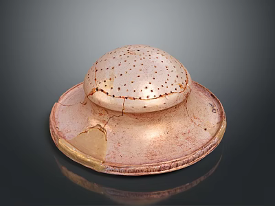 Light Brown Ceramic Sculpture With Dome Shaped Top Small Holes And Worn Base Plate 3d model