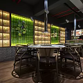 Modern Spacious Hotpot Restaurant Interior With Wooden Decor Chandeliers And Dining Tables
