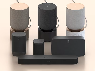 Modern Audio Speakers Collection With Round Bar Designs And Black Gray Color Tones 3d model