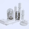 Decorative Ornament Set With Glass Cloches Candle Holders Wooden Bases And Airplane Model