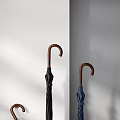 Classic Standing Black And Blue Umbrellas With Wooden Curved Handles
