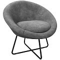 Modern Gray Velvet Leisure Chair With Rounded Seat And Black Metal Legs