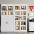 White Office Bookcase With Glass Doors Books Folders And Decorative Items