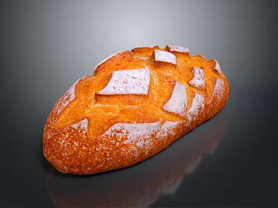 Freshly Baked Bread With Golden Crust White Flour Dusting And Diamond Slashes On Smooth Surface 3d model