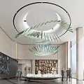 Modern Sales Office Lobby With Unique Glass Chandelier Artistic Decor And Large Windows
