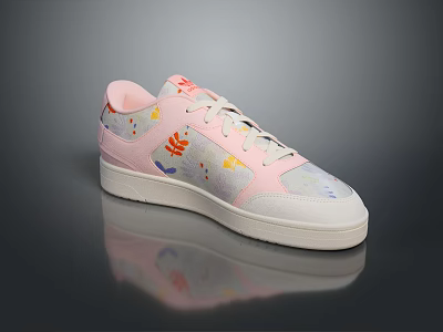 Pink And White Sneakers With Colorful Floral Patterns On Upper And White Sole 3d model