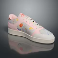 Pink And White Sneakers With Colorful Floral Patterns On Upper And White Sole