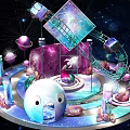 Space Themed Cosmic Playground With Purple Planets Alien Character Slide Orbit And Glowing Towers