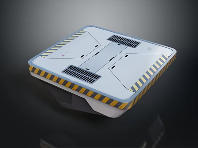 Airliner Square Cargo Door Panel with Blue White Surface Yellow Black Stripes and Ventilation Grilles 3d model
