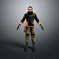 3D Character In Tactical Outfit With Black Orange Top Camouflage Pants And Boots