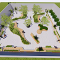 Urban Plaza Landscape Design with Curved Pathways Lush Trees Greenery and Paved Ground