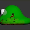 Green Playful Game Movie Character With Big Blue Eyes And Round Shape