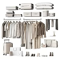 Minimalist Hanging Clothes In Neutral Tones With Various Styles And Storage Accessories
