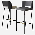 Bar Stools With Gray And Beige Upholstered Black Metal Legs And Gold Accents Modern Style