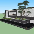 Modern Feature Wall Landscape Design With Pine Tree Water Pool And Decorative Grid Panels