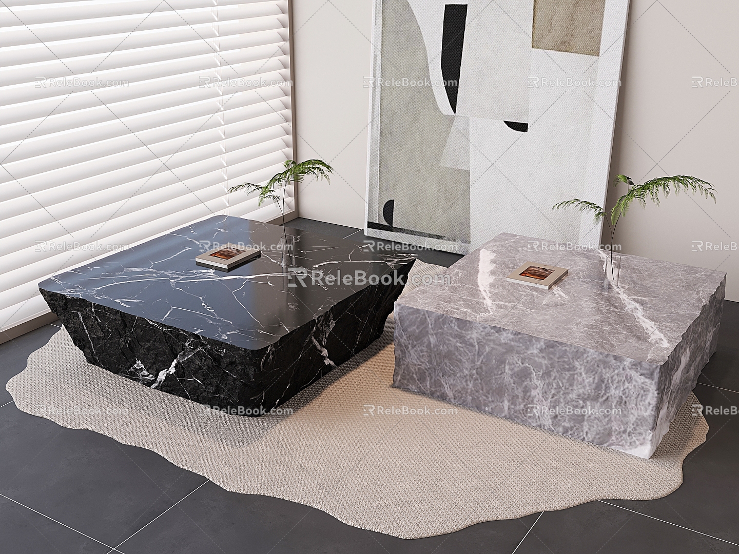 Italian Light Luxury Rock Plate Coffee Table Marble Square Coffee Table 3d model