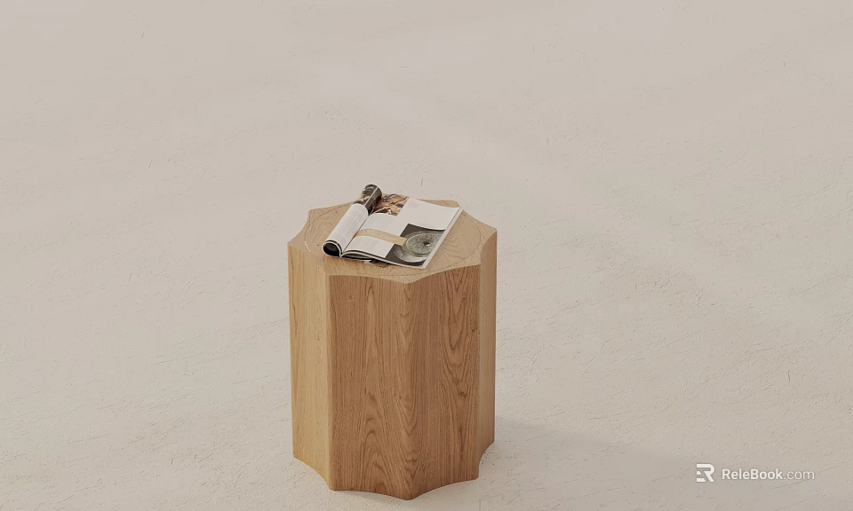 Modern Wooden Octagonal Side Table With Magazines On Top Surface 3d model 
