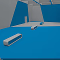 Stylish Modern Room Interior With Blue And White Geometric Walls And Rectangular Decor