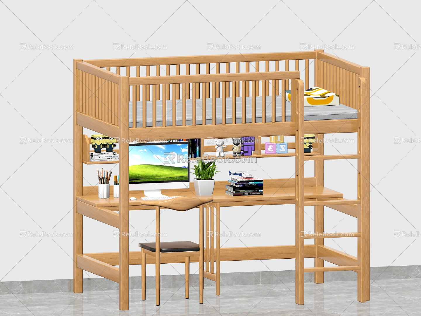 Children's Bed Boys and Girls Bed Table Combination Bed 3d model