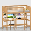 Children's Bed Boys and Girls Bed Table Combination Bed 3d model