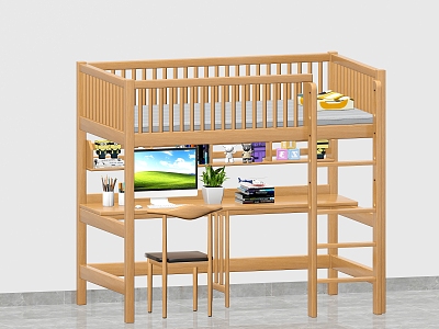 Children's Bed Boys and Girls Bed Table Combination Bed 3d model