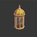 Ornate Yellow Hexagonal Lantern With Carved Patterns Glass Panels And Top Finial